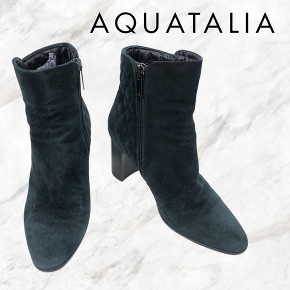 Aquatalia Shoes - Black Aquatalia Quilted Leather Suede Booties Sz 7